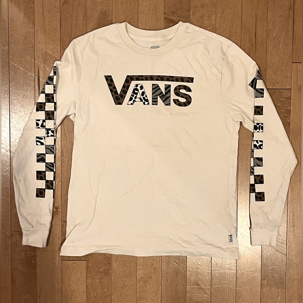 Vans Yodelz Long Sleeve Graphic Tee Leopard Cheetah Checkerboard Size XS Women’s
